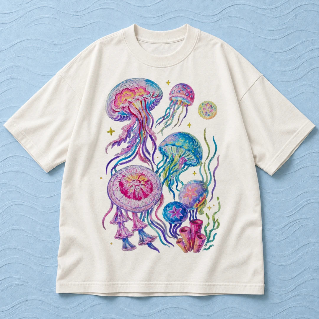 Camiseta Oversized Água-Viva dos Corais Off White 100% algodão — AquaShirt