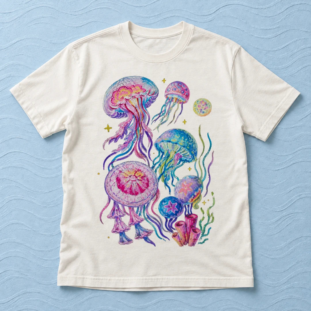 Camiseta Regular Água-Viva dos Corais Off White 100% algodão — AquaShirt