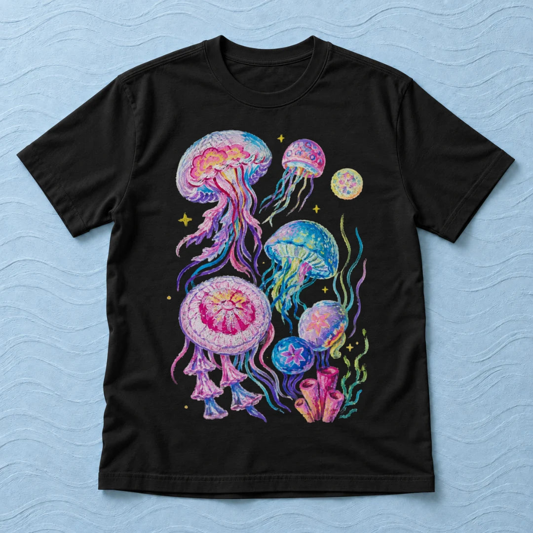 Camiseta Regular Água-Viva dos Corais Preto 100% algodão — AquaShirt