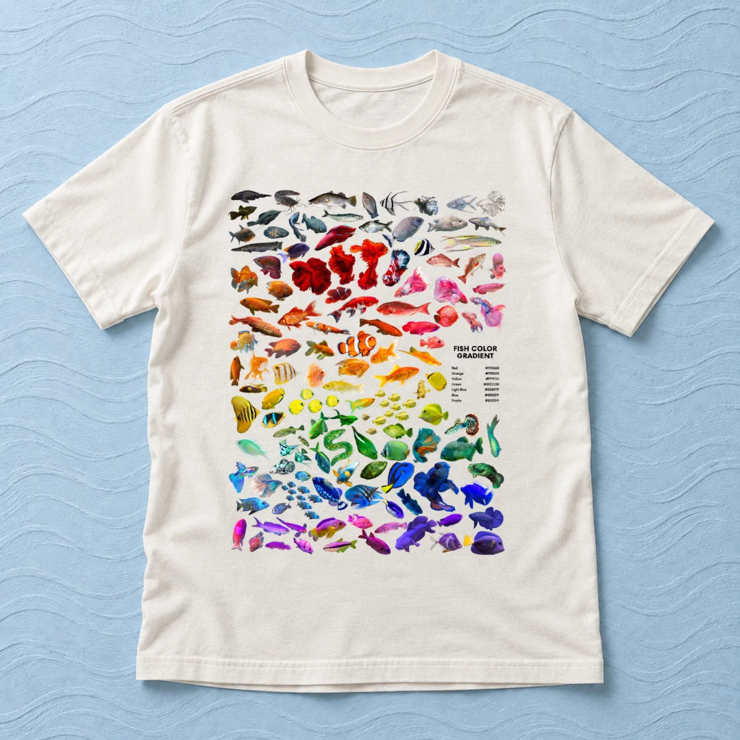 Camiseta Regular Arco-Íris de Peixes Off White 100% algodão — AquaShirt