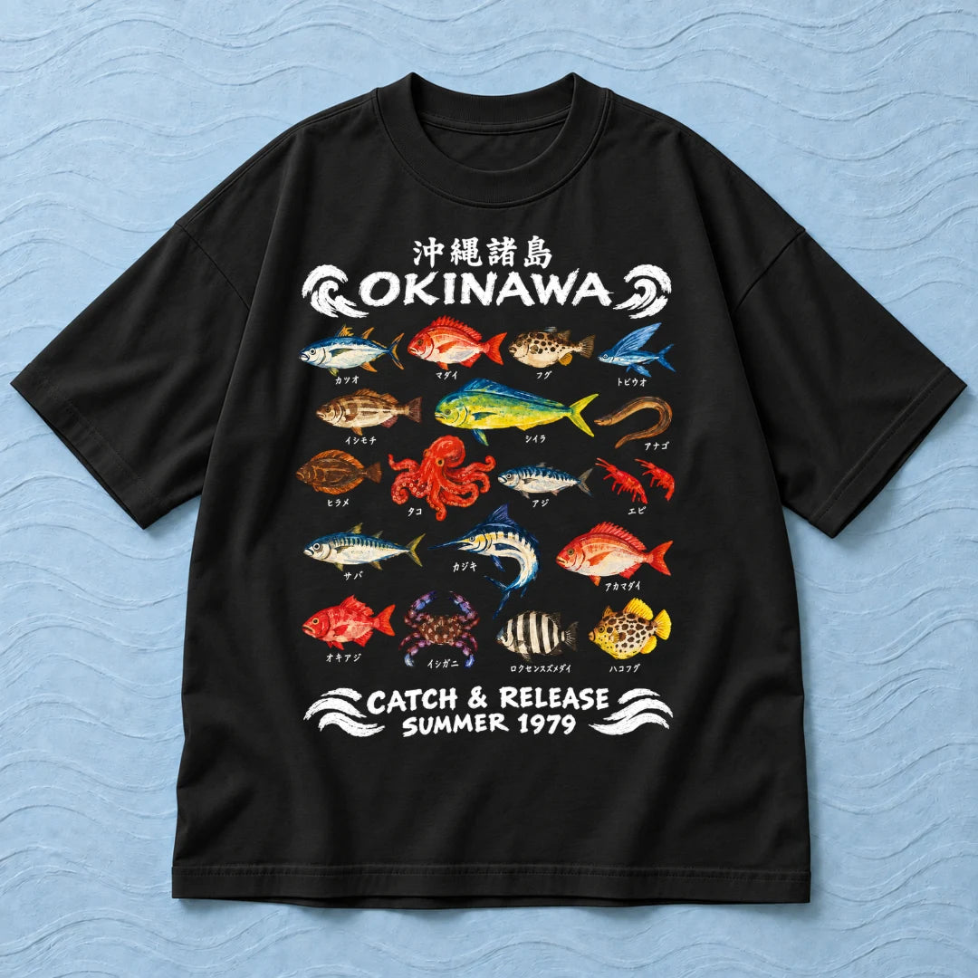 Camiseta Oversized Okinawa 1979 Preto 100% algodão — AquaShirt