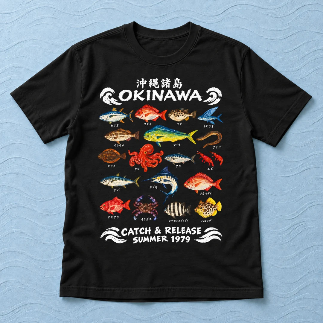 Camiseta Regular Okinawa 1979 Preto 100% algodão — AquaShirt