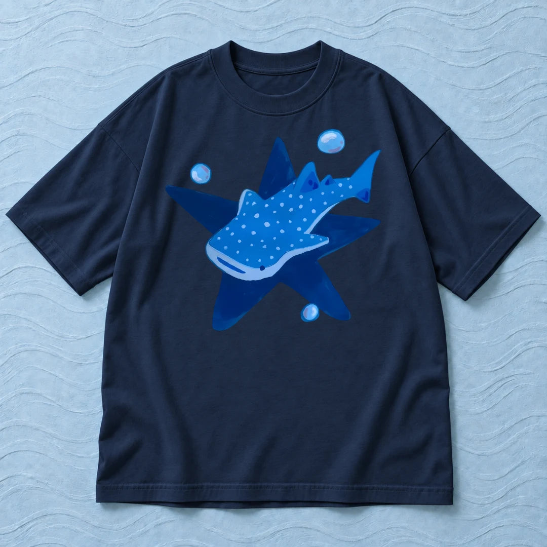 Camiseta Oversized Tubarão-Baleia Azul Marinho 100% algodão — AquaShirt