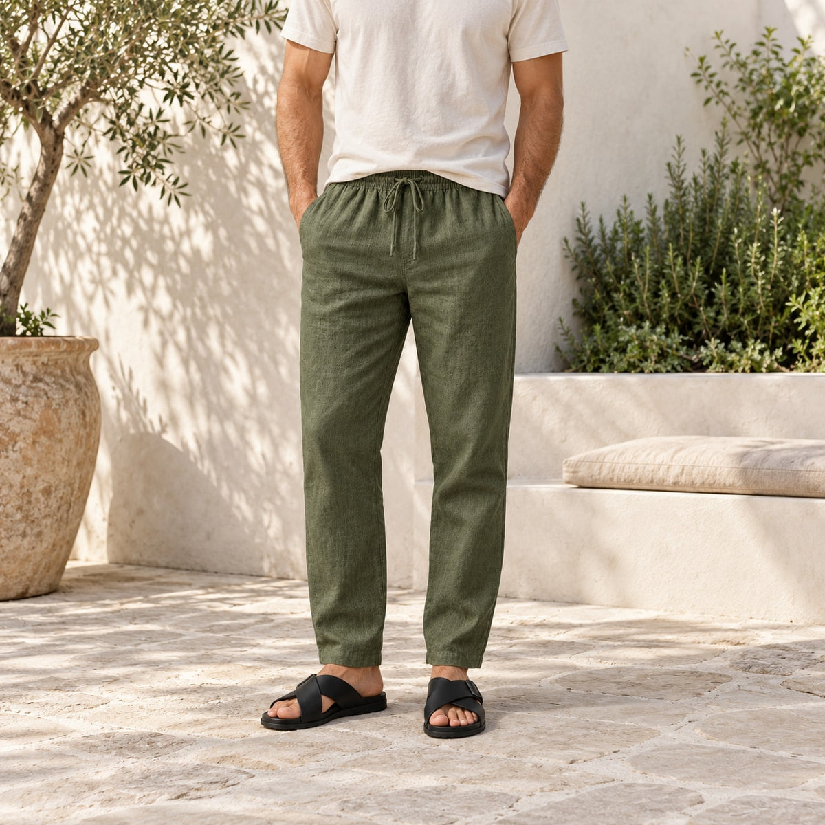 Calça Linho e Algodão no look completo