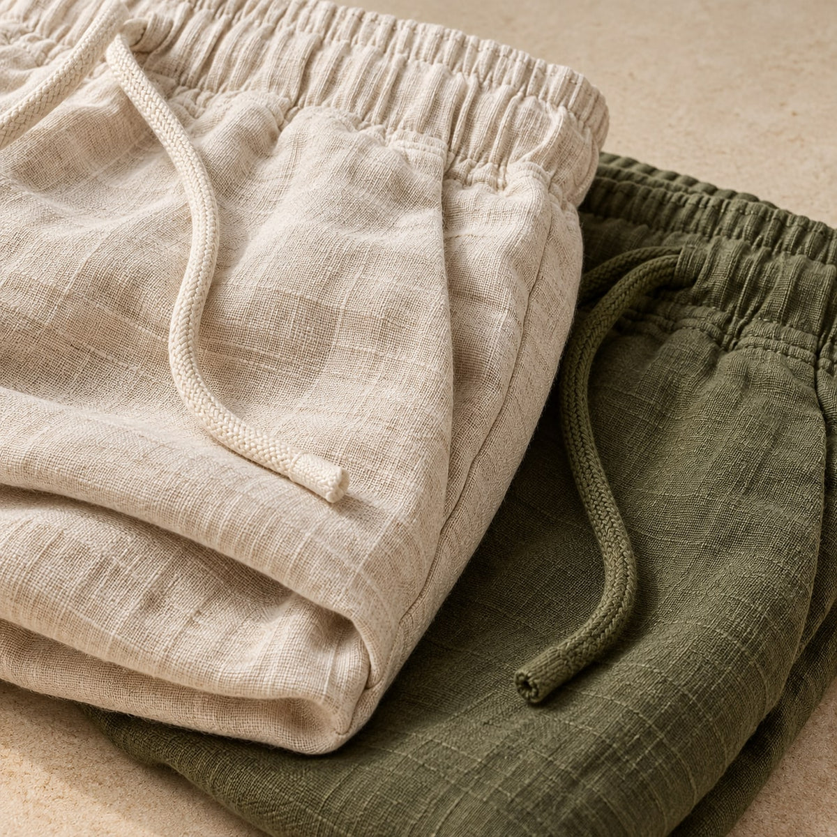 Tecido de linho com algodão em off white e verde militar