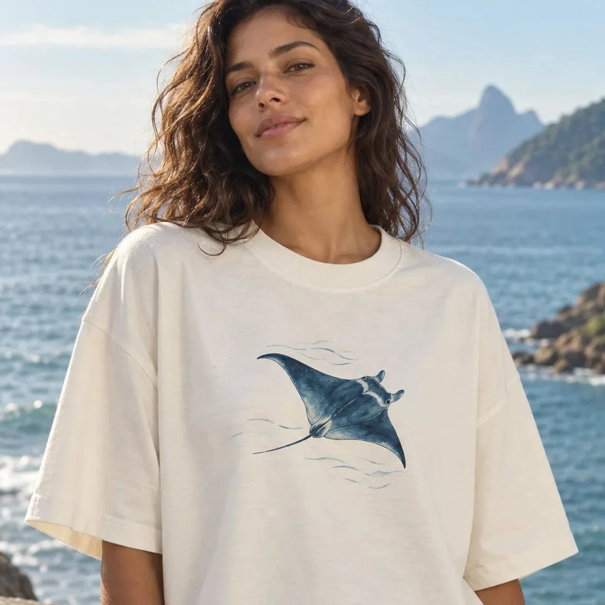 Voo das Águas — camiseta AquaShirt vestida