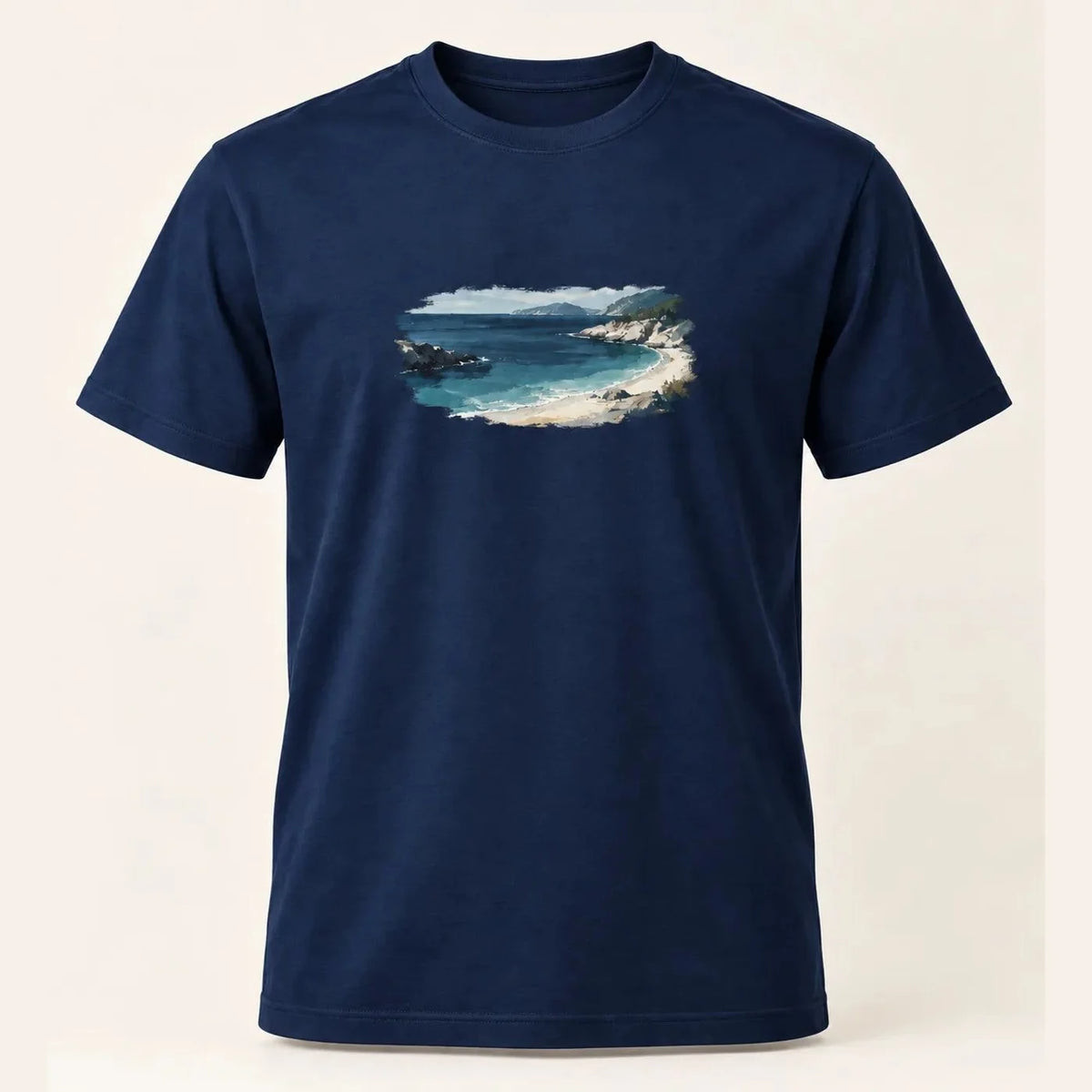 Camiseta Regular Enseada Serena Azul Marinho 100% algodão — AquaShirt